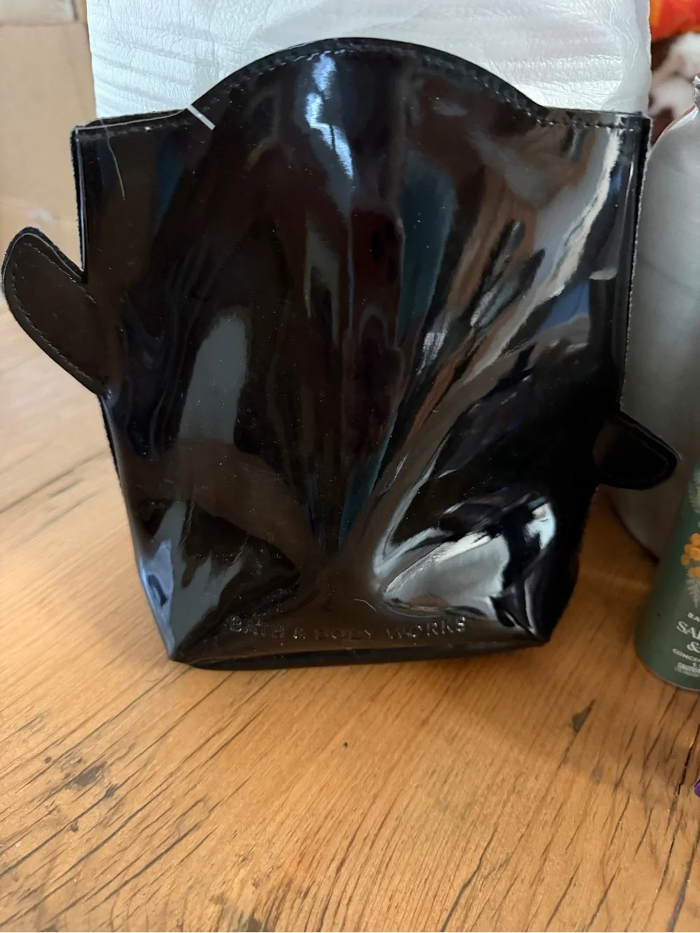 BBW Holiday Glitter Penguin Small Gift Bags Patent Black NWT